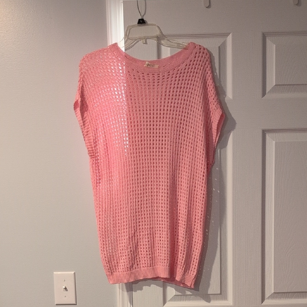 BiBi Pink Open-Knit Top